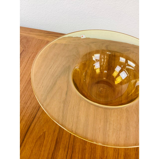 1960s Vintage 1960s Mid-Century Modern Yellow Blenko Low Wide Glass Bowl For Sale - Image 5 of 6