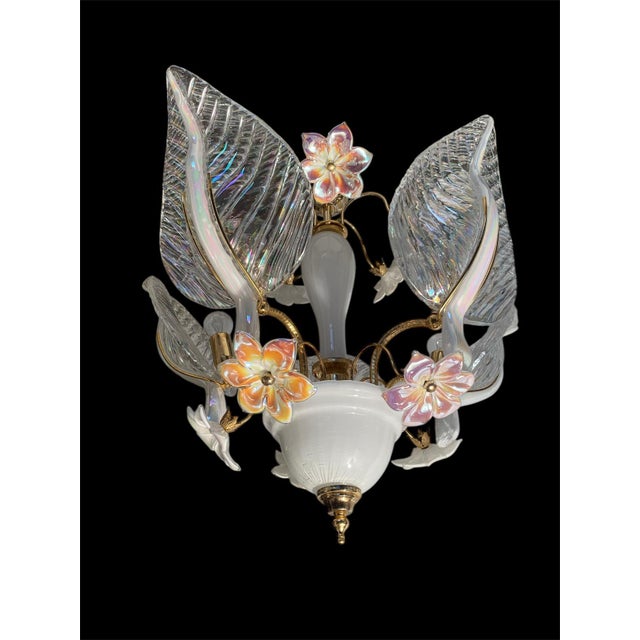 Murano Late 20th Century Hollywood Regency Murano Style Glass Petal & Leaf Chandelier - Gold Finish For Sale - Image 4 of 11