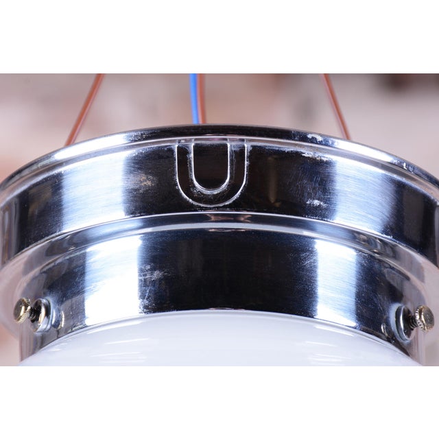 Bauhaus Ceiling Lamp in Chrome-Plated Steel and Opal Glass, Czech, 1930s For Sale - Image 4 of 5
