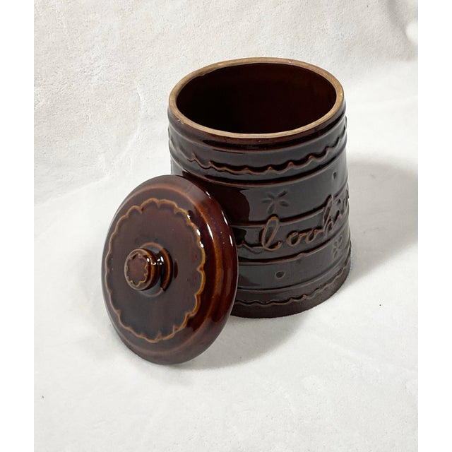 Mid-Century Modern Vintage Marcrest Daisy & Dot Stoneware Cookie Jar & Lid, Circa 50s For Sale - Image 3 of 12