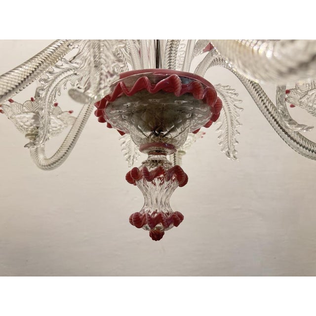 Pink Venetian Murano Glass Clear Pink Chandelier, 1960s For Sale - Image 8 of 13