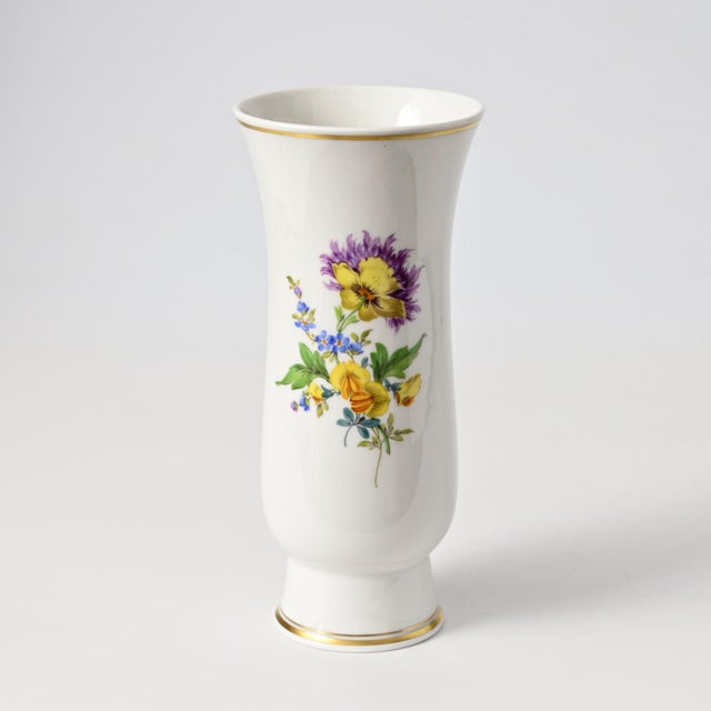 German Hand-Painted Flower Series Porcelain Vase from Meissen, 1950s For Sale - Image 6 of 11