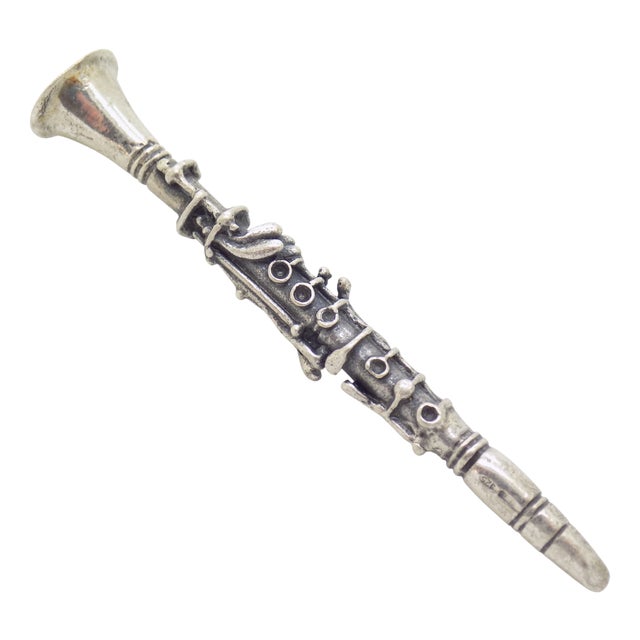 Vintage Italian Sterling Silver 925 Clarinet Instrument Figurine, 1970s For Sale