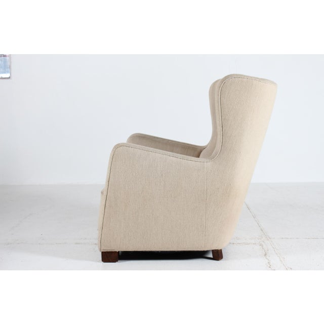 1930s Large Danish Art Deco Wool Lounge Chair in the style of Fritz Hansen, 1930s For Sale - Image 5 of 12