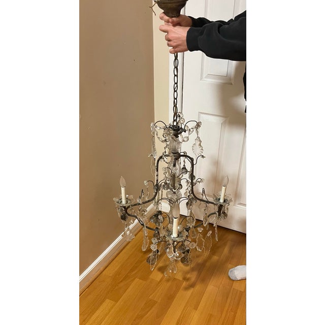 1920s Italian Iron and Crystal 4 Arm Chandelier With Crystal Fruits For Sale - Image 4 of 12