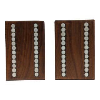 Marshall Studios Walnut Bookends With Double Dot Inlay For Sale