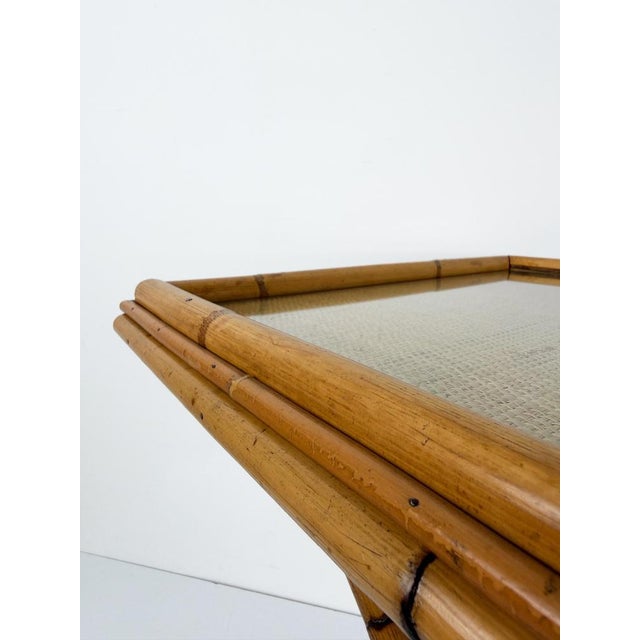 1970s Italian Mid-Century Cane, Bamboo and Woven Rattan Tray Table with Glass Top, 1970s For Sale - Image 5 of 18