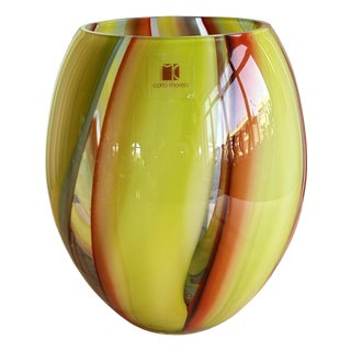 Modern Striped Murano Glass Vase by Carlo Moretti, Italy, 1980s For Sale