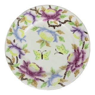 Maling Ware Majolica Peony Rose Butterfly Charger Plate 11". 6507 For Sale