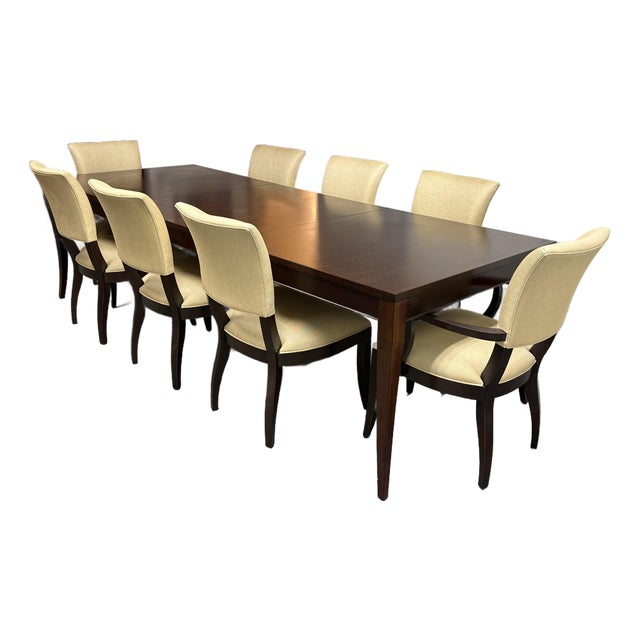 Ethan Allen Barrymore Dining Table + Drew Dining Chairs, Set of Nine For Sale