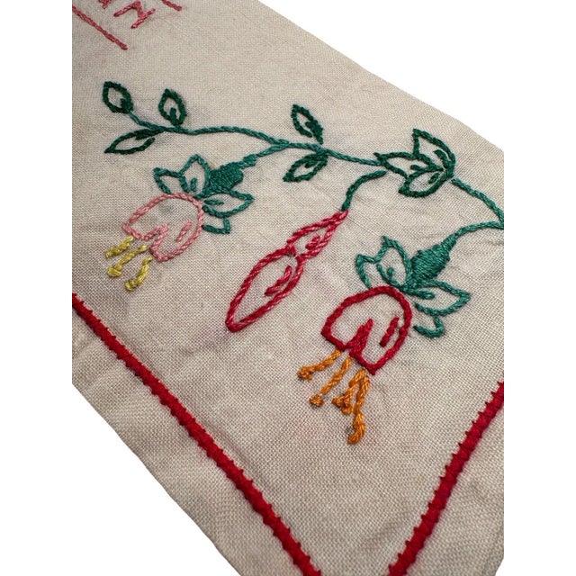 Antique French Hand Embroidered Linen Bag MAMAN Floral Motif Handmade Keepsake Pouch For Sale - Image 4 of 9