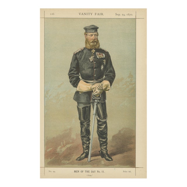 Vanity Fair, German Military Portrait Men of the Day No. 11, 1870, Chromolithograph on Paper For Sale