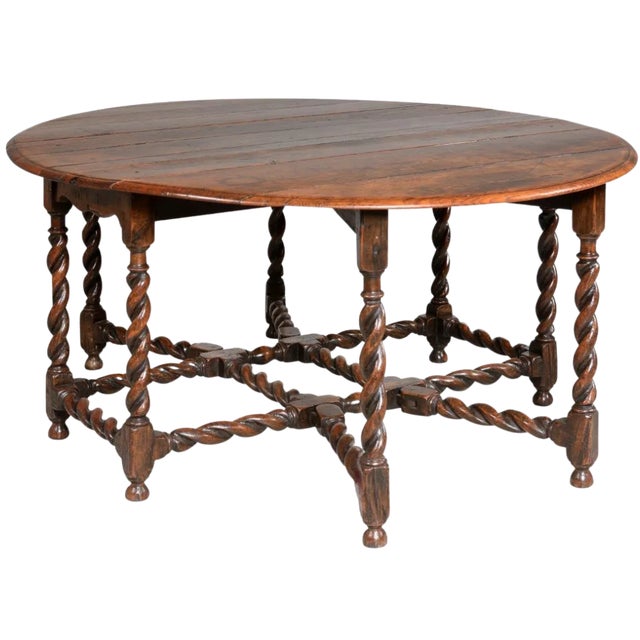 Wood 19th Century English Oak Double Gateleg Barley Twist Table For Sale - Image 7 of 7
