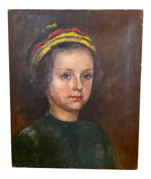 Vintage "Portrait of a Young Girl Wearing a Tam O’Shanter" Painting