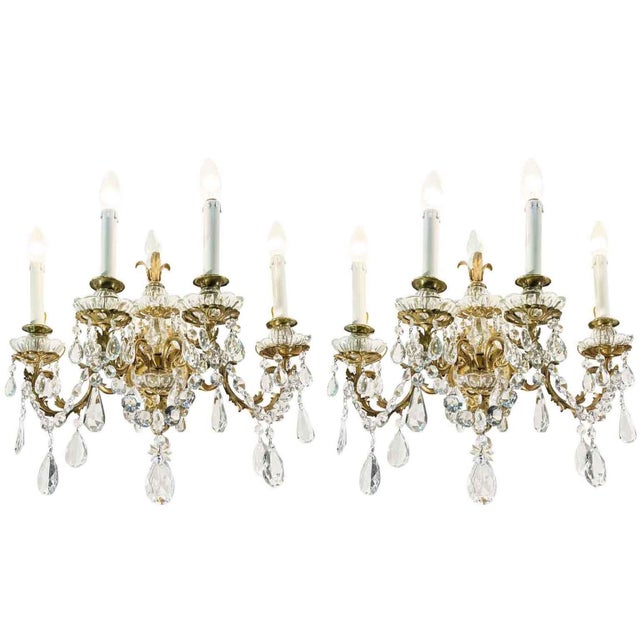 Four-Light Crystal and Bronze Wall Lamps, 1900s, Set of 2 For Sale - Image 9 of 9