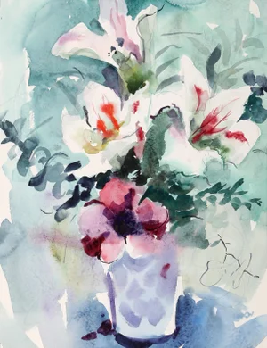 Eve Nethercott, Vase of Flowers (P3.25), Watercolor on Paper