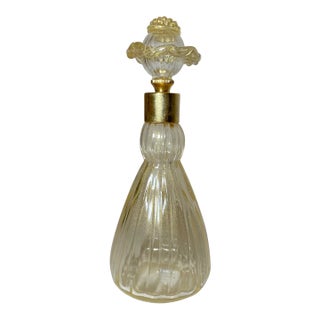 Vintage Hand Blown Murano Venetian Golf Flek Brass Glass Perfume Bottle Atomizer For Sale