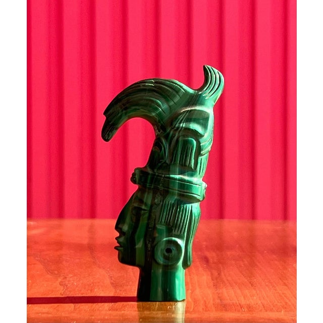 Gemstone 20th Century Small Hand-Carved Malachite Sculpture Of An Indigenous Tribesman For Sale - Image 7 of 12