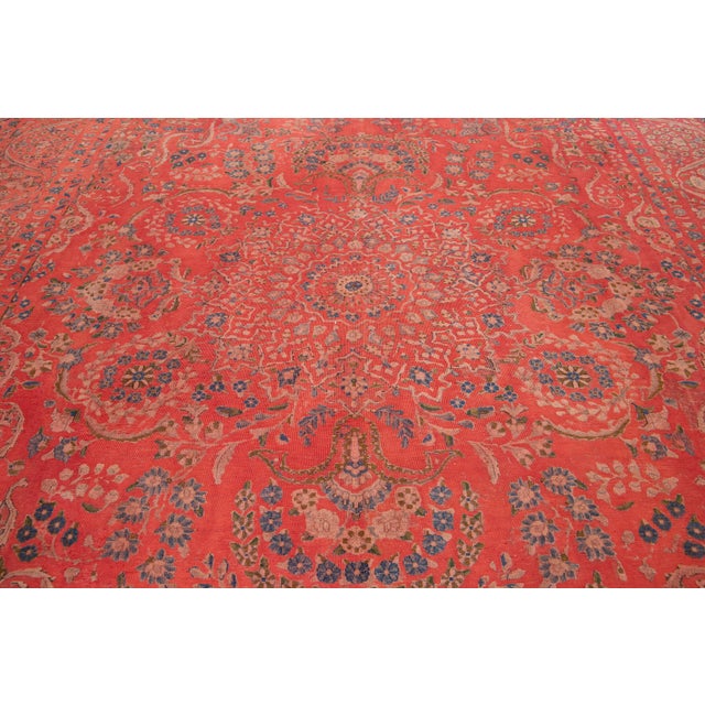 Red Antique Overdyed Red Wool Rug With Rosette Design For Sale - Image 8 of 10