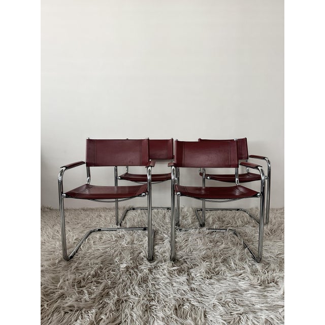 Cantilever Cognac Leather Chairs by Breuer Marcel, 1990s, Set of 4 For Sale - Image 6 of 9