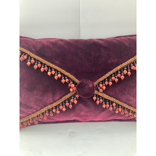 Purple Purple Velvet Decorative Pillow With Glass Beads For Sale - Image 8 of 9