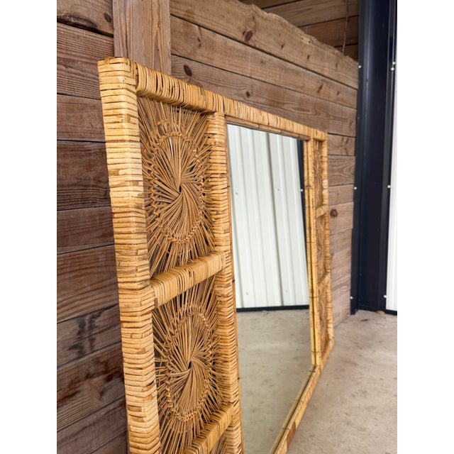 Monumental Vintage Boho Coastal Buri Rattan Sunburst Wall Mirror For Sale - Image 4 of 12