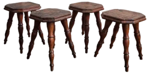Italian Walnut Stools with Carved Turned Legs, 1890s, Set of 4