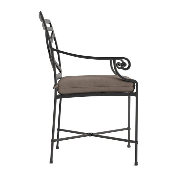 Contemporary Brown Jordan Venetian Arm Chair, Textured Pewter frame with Fusion Taupe fabric For Sale - Image 3 of 11