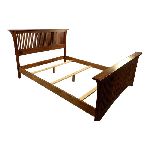 Authentic Stickley Mission Arts & Crafts Oak Vintage Queen Bed Frame Headboard For Sale