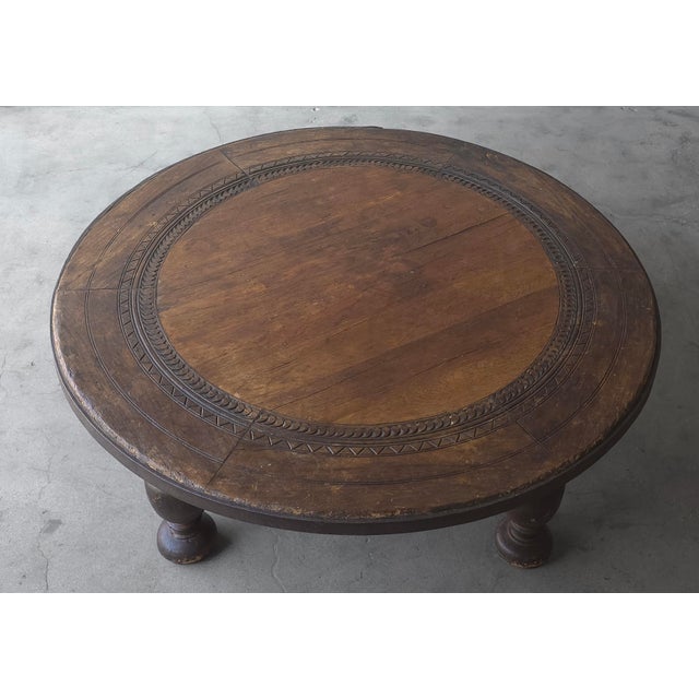 Monumental Antique Rustic Round Wood Coffee Table For Sale - Image 4 of 7