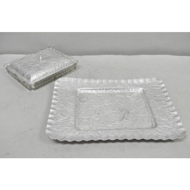 Metal Vintage Art Deco Nouveau Hammered Aluminum Vegetable Relish Serving Platter Tray For Sale - Image 7 of 17