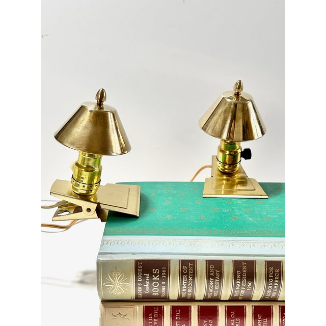 Vintage Mid-Century Modern Brass Clip Lamps Library or Bookshelf Reading Lights - a Pair For Sale - Image 13 of 15