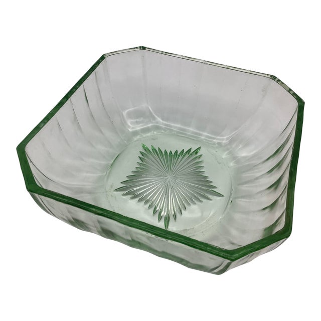 1920s Square Casserole Vaseline Glass Serving Bowl For Sale