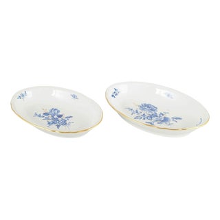 Oval Serving Dishes in Porcelain with Blue Floral Motifs from Meissen, Set of 2 For Sale