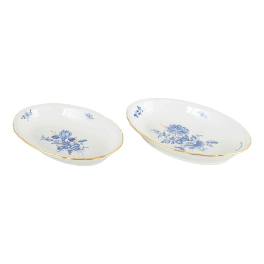 Oval Serving Dishes in Porcelain with Blue Floral Motifs from Meissen, Set of 2 For Sale