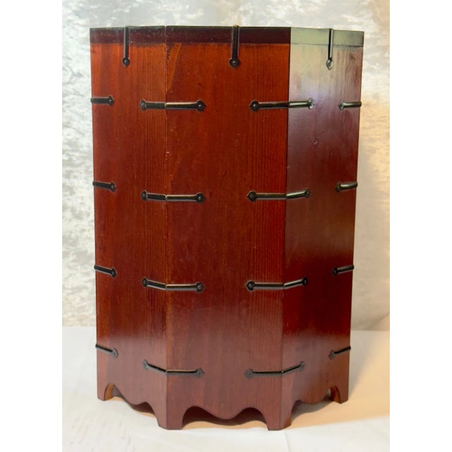 Vintage Korean Octagonal Wooden Cabinet With Merlot Finish, Black Hardware & Lock For Sale - Image 13 of 18