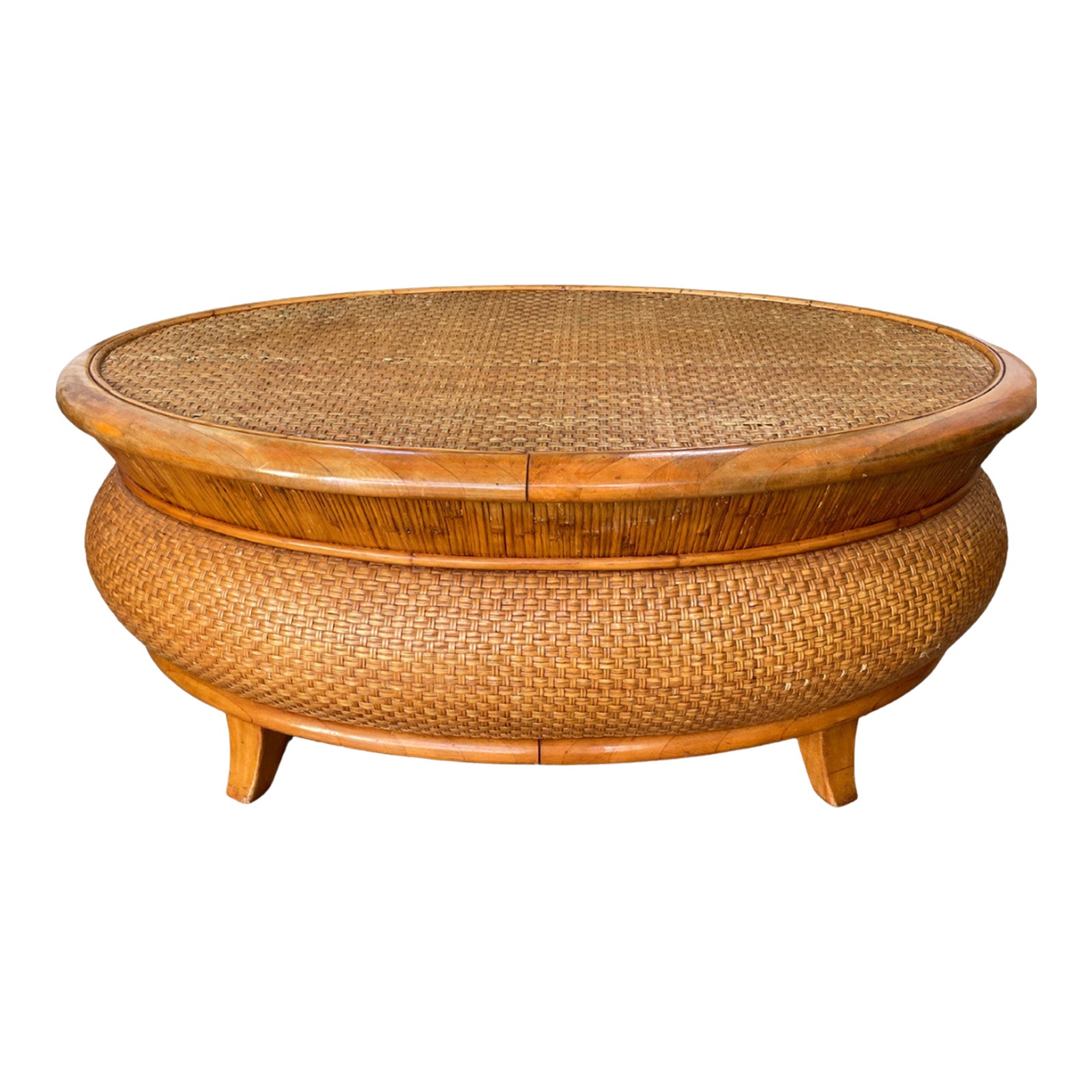 1970 Woven Rattan Oblong Coffee Table | Chairish