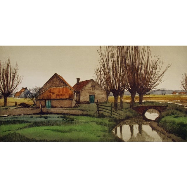 Impressionist Roger Hebbelinck "Le Pontet" Hand Signed Color Aquatint Etching Unframed For Sale - Image 3 of 8