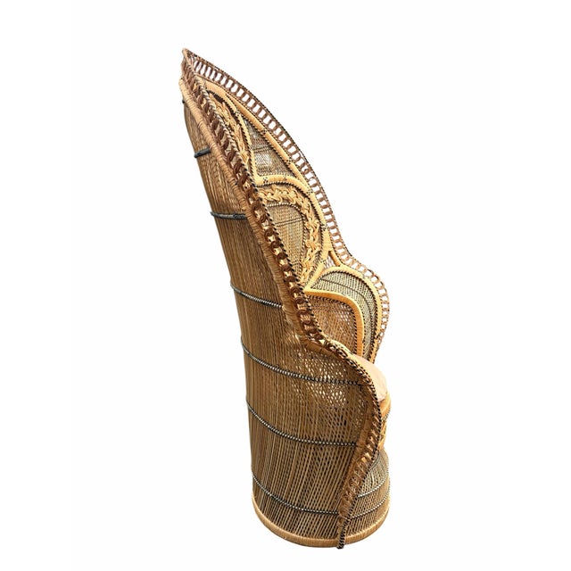 Wood Vintage MCM Emmanuelle Natural Rattan Wicker Peacock Chair For Sale - Image 7 of 7