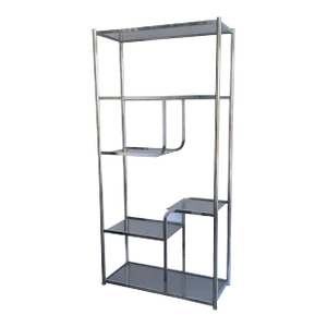 1970s Chrome Sculptural Etagere Shelving Unit With Smoked Glass