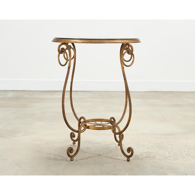 French Rene Drouet Style Gilded Iron Granite Top Center Table For Sale - Image 3 of 15