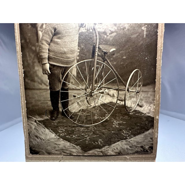 Victorian Antique Cabinet Card Photo: Young Boy with Tricycle, 19th Century For Sale - Image 3 of 7