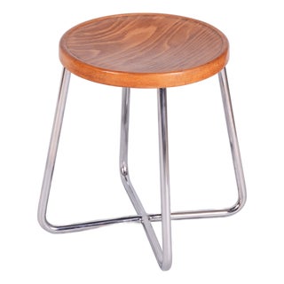 Bauhaus Stool in Beech and Chrome from Mücke-Melder, Czech, 1930s For Sale