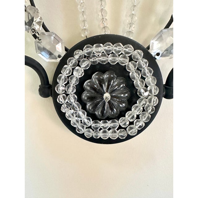 Art Deco Pair Classical Sconces With Lyre Shape, Circa 1920, Black Iron With Crystal, Restored. For Sale - Image 3 of 7