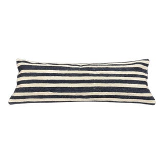 Turkish Hemp Pillow Cushion Natural Beige Black Cushion Cover 14"x40" For Sale