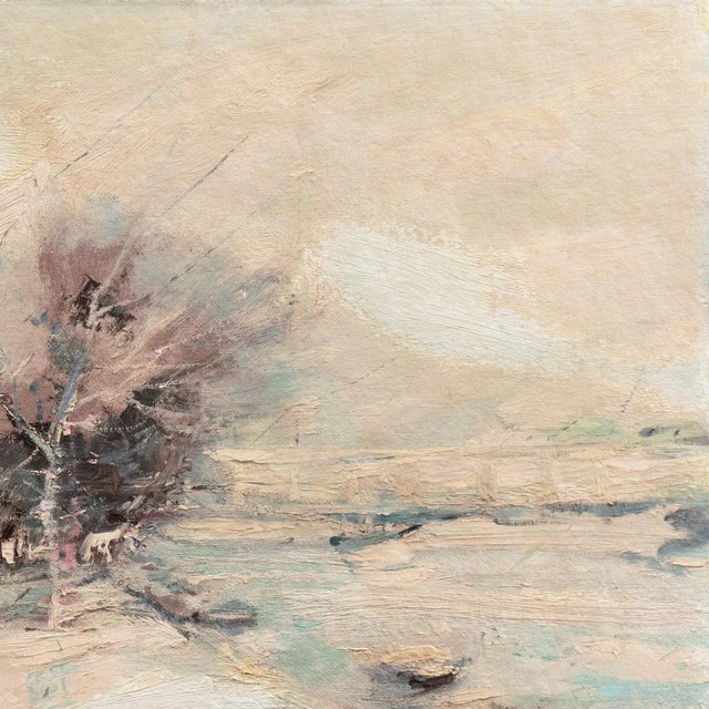 Wood 'The Seine in Winter' by Charles Gordon Harris, School of Paris, Tonalist, Snowy French Landscape, Mood For Sale - Image 7 of 9