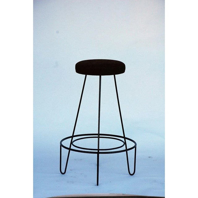 Mid-Century Modern 1950s Vintage Brown Suede Seat Bar Stools - a Pair For Sale - Image 3 of 5