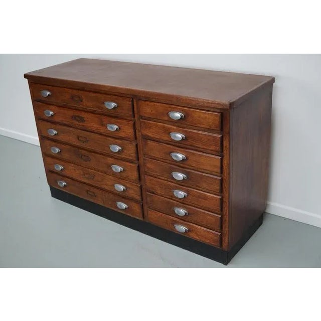 Vintage French Oak and Fabric Store Apothecary Cabinet, 1950s For Sale - Image 14 of 18