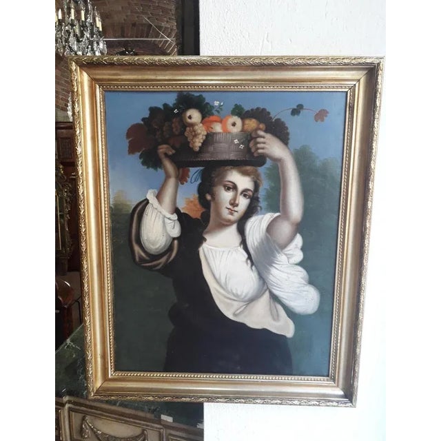 Woman with Flowers, 1800s, Oil on Canvas For Sale - Image 6 of 6
