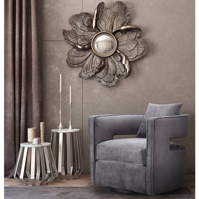 Gray Kennedy Grey Velvet Swivel Chair For Sale - Image 8 of 10